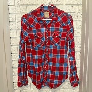 Hollister Pink and Blue Flannel Plaid Shirt